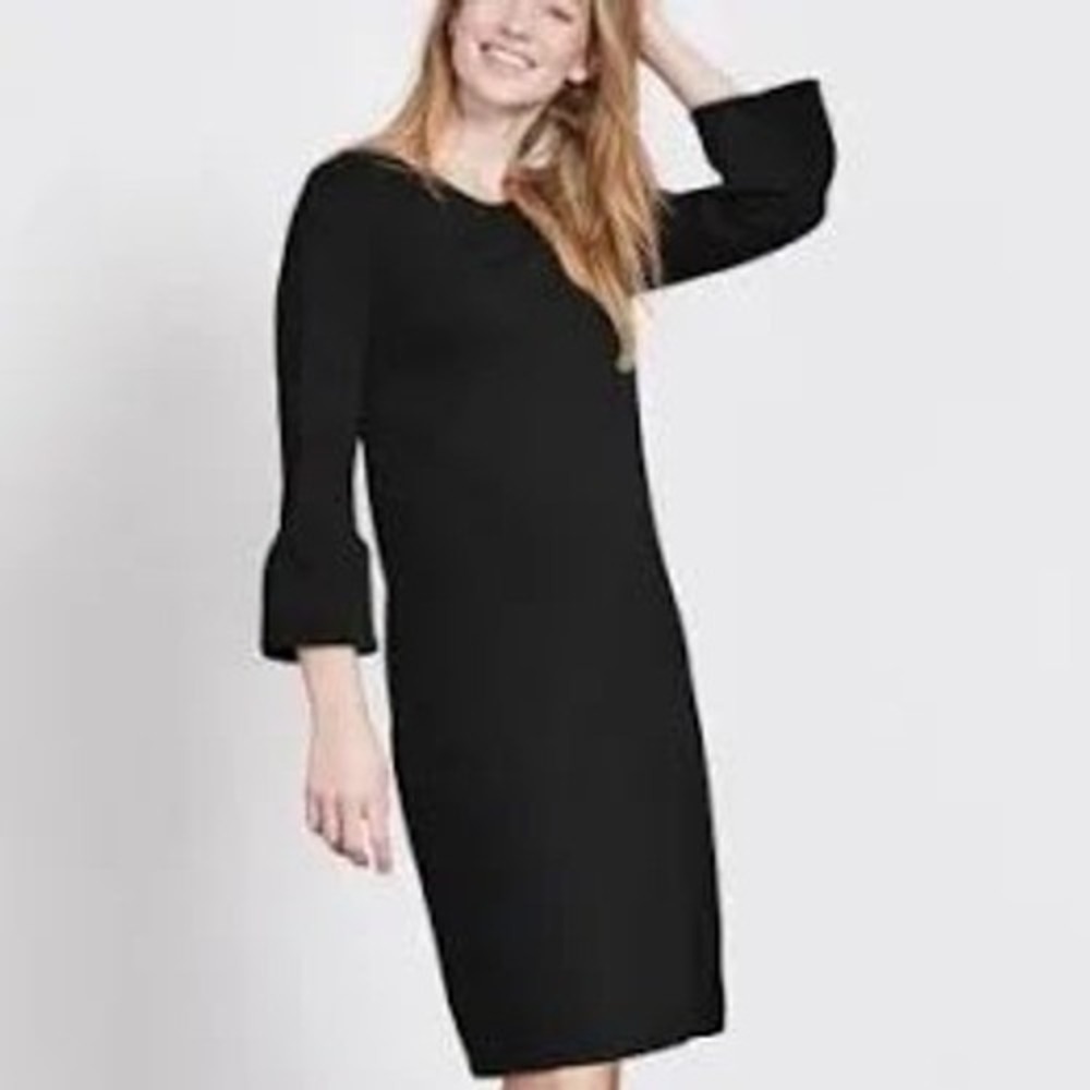Boden Lavinia Ponte Dress Black Bell Sleeve Cotton Blend Crew Neck Size 10R